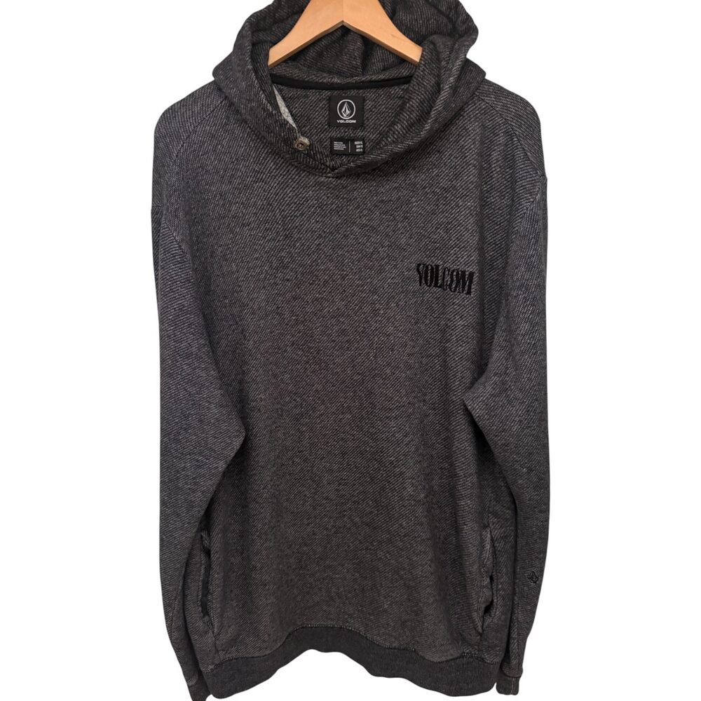 Volcom Men's XL Gray Black Knit Pullover Hoodie